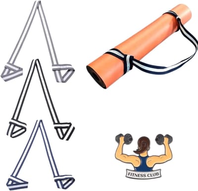 Verstelbare yogamat banden in grijs-wit, blauw-wit en zwart-wit met pin voor optimale grip en ondersteuning tijdens fitnessoefeningen