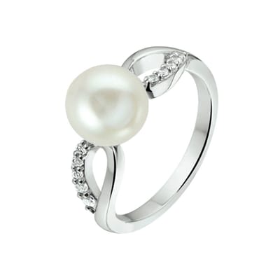 Zilver Gerhodineerde Ring parel en zirkonia 1319922 16.50 mm (52)