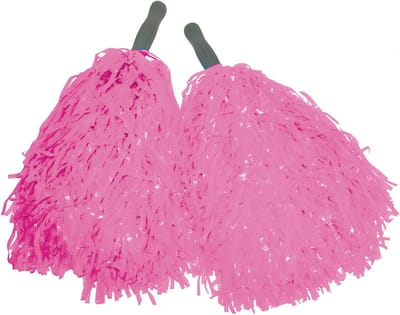 Cheerballs - set van 2x - roze - pompoms met franjes en stick handgreep - 25 cm - kinderen
