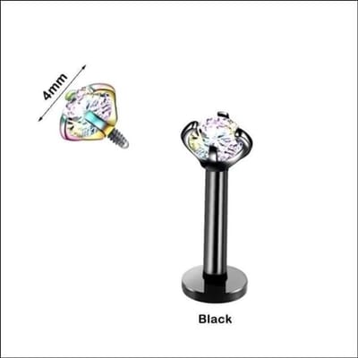 Aramat Jewels | Piercings | RVS Labret Piercing met Ronde Zirkonia 6x1.2mm - Helix Tragus Stud | Zwart / 5mm / AB Transparant | |3mm | Staal | Volwassenen | Verkleurd niet