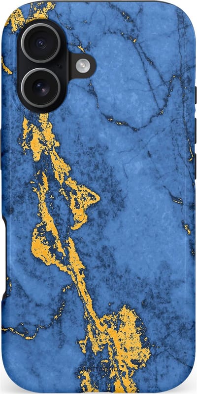 Casetastic hoesje geschikt voor Apple iPhone 17 - MagSafe - Dubbellaagse bescherming - Koninklijk Marmer - Fashion Case - Blauw Goud