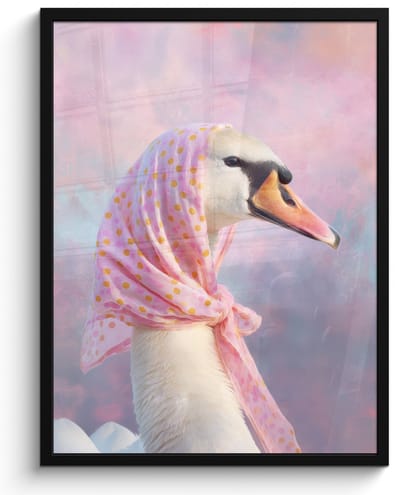 Poster in lijst - Fotolijst 50x70 cm - Posters - Zwaan - Sjaaltje - Pastelwolken - Posterlijst zwart - Decoratie - Wanddecoratie woonkamer - Muurdecoratie slaapkamer