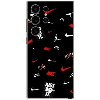 Coque pour Samsung Galaxy S24 ULTRA NIKE JORDAN BLANC ROUGE fond noir noir