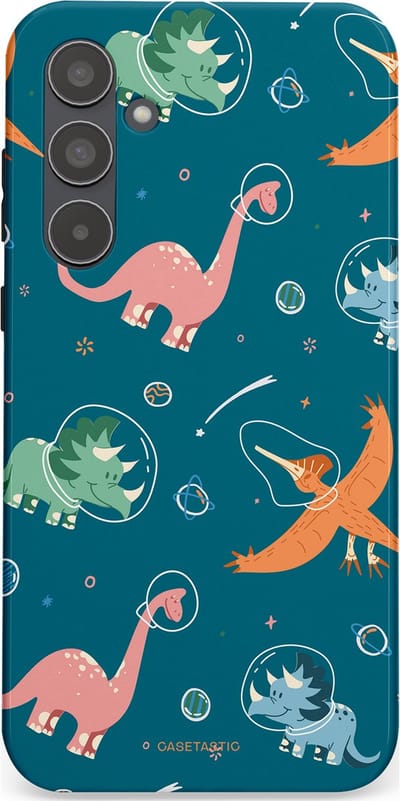 Casetastic hoesje geschikt voor Samsung Galaxy A55 - Dubbellaagse bescherming - Ruimte raptors - Fashion Case - Petrol Perzik