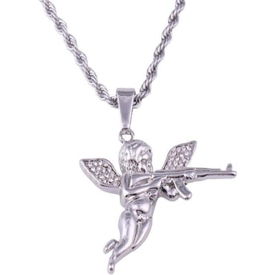 Hot Selling Europese en Amerikaanse Machinegeweren Revenge Angel Hanger Ketting voor Mannen en Vrouwen gray