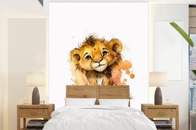 Behang - Fotobehang Leeuw - Waterverf - Bruin - Dieren - Meisjes - Jongens - Breedte 165 cm x hoogte 220 cm