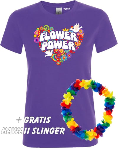 Dames T-shirt Flower Power Hart | Love for all | Gay Pride | Regenboog LHBTI | Paars dames | maat XS