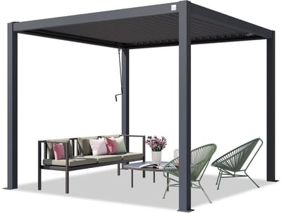 PRIMEYARD Pergola 3x3 m staanders van aluminium met stalen lamellendak antraciet paviljoen