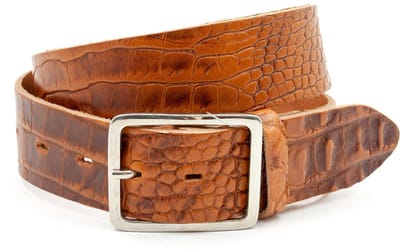 Jeans riem cognac met kroko print - Dames riem - 4 cm breed - Leer - Jeans riem - Stoer - Maat 75