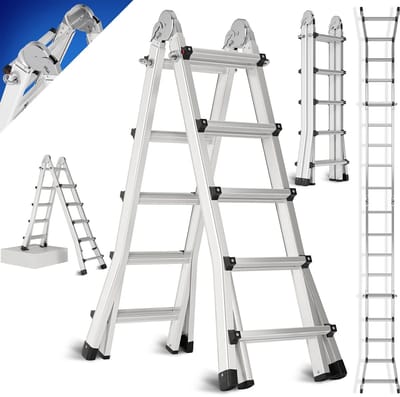 Telescopische Verlengladder 4,8 m - Aluminium - Lichtgewicht & Stabiel - Opvouwbaar - 2 Stabilisatoren - 150 kg Draagvermogen