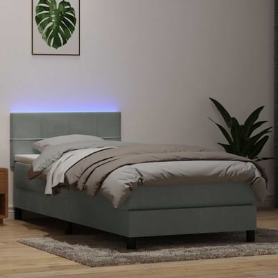 vidaXL - Boxspring - met - matras - en - LED - fluweel - lichtgrijs - 80x220 - cm