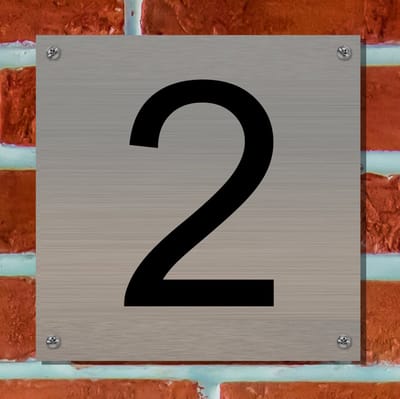 Huisnummerbord RVS Deluxe - Nummer 2 - 12 x 12 cm - incl. set voor bevestiging | - naambord - nummerbord - voordeur