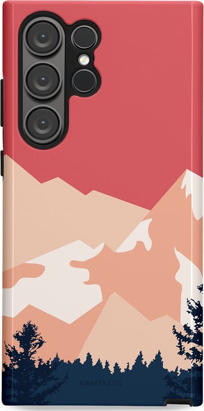 Casetastic hoesje geschikt voor Samsung Galaxy S23 Ultra - Dubbellaagse bescherming - Bergen bij stille toppen - Fashion Case - Koraal Donkergrijs Zand Perzik