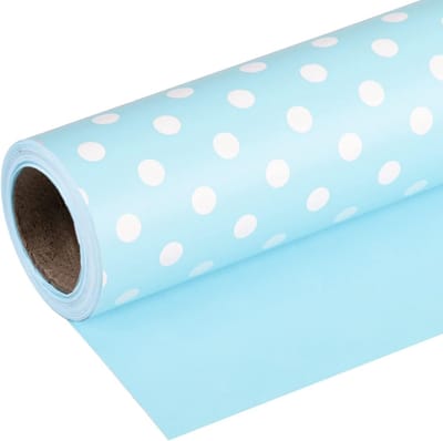 Cadeaupapier Omkeerbaar - Inpakpapier Dubbelzijdig - Geschenken Verpakken - Twee Klassieke Ontwerpen - 30 inch x 33 voet - Babyblauw