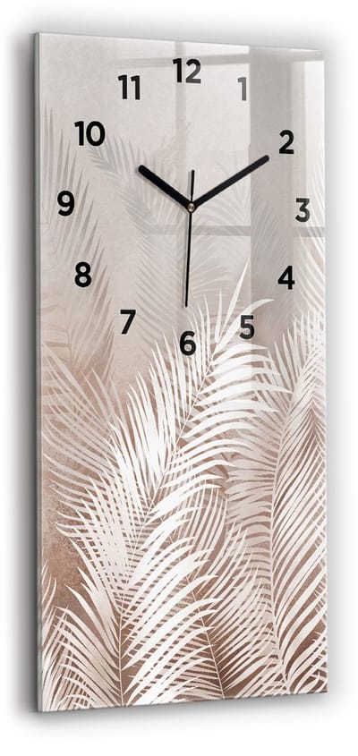 Wallfluent Wandklok - Tropische boho-bladeren Unieke Wandklok - 30 cm x 60 cm - Grijs Wandklok - Zwarte Handen - Wandklok Met Cijfers - Kinder Wandklok Glas - Rechthoekige Glas Klok - Industrieel Wandklok - Unieke Wandklok