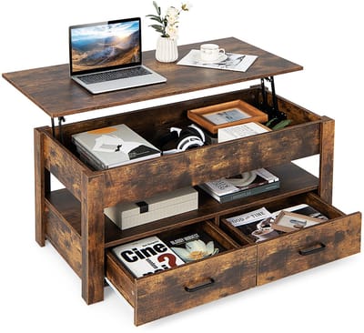 COSTWAY Salontafel in hoogte verstelbaar, salontafel met optilbaar tafelblad en 2 laden, uittrekbare woonkamertafel, koffietafel van hout voor woonkamer en kantoor, 106 x 50 x 48 cm