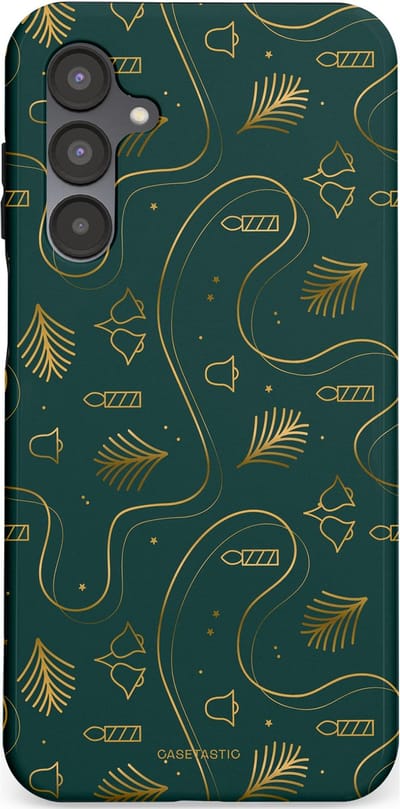 Casetastic hoesje geschikt voor Samsung Galaxy A16 - Dubbellaagse bescherming - Groene kerst bellen en takken - Fashion Case - Donkergroen Donkergrijs Petrol