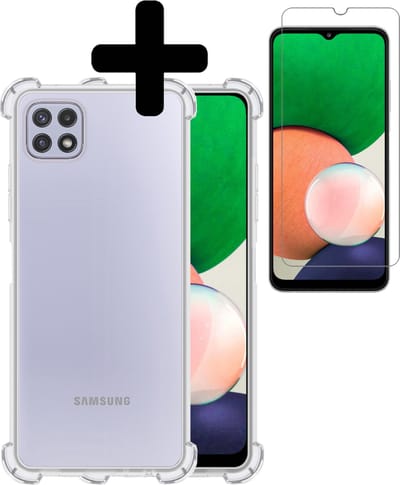 Hoesje - Met Screenprotector - Geschikt voor Samsung Galaxy M22 - Sterk & Shockproof - Siliconen Case - Back Cover - Telefoon Hoes - Shock Proof - Telefoonhoesjes - Transparant