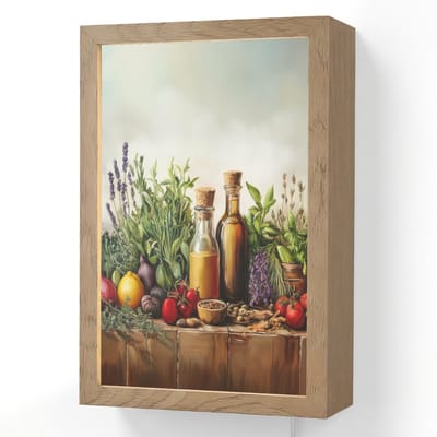 Wandlamp 20x30 cm - Oplaadbaar - Stilleven - Kruiden - Specerijen - Fruit - Kleurrijk - Wandlampen binnen woonkamer - Slaapkamer lamp met kabel - Decoratieve nachtlamp - Vloerlamp snoer