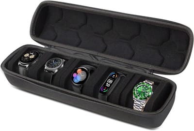 Reis-horlogedoos met 5 uitneembare kussens, stevige Oxford-stof, perfect voor het veilig opbergen van horloges tijdens het reizen, zwart