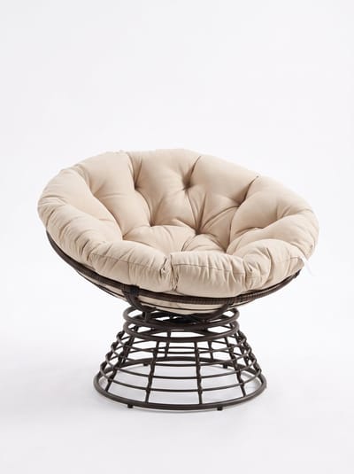 Ergonomische papasan stoel - Rotan loungestoel met dik kussen - 360 graden draaibaar - Ergonomisch - 130 kg - Woonkamer - 92x67 cm - Bruin-Beige