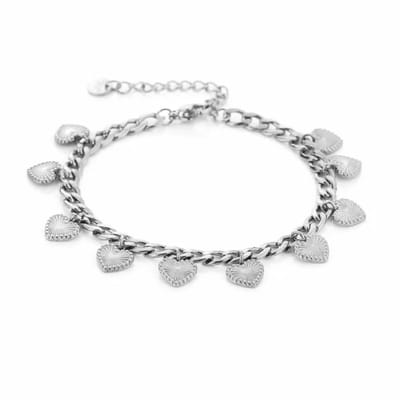 Bijoutheek Armband (Sieraad) schakels bedels stralen hartjes Zilver