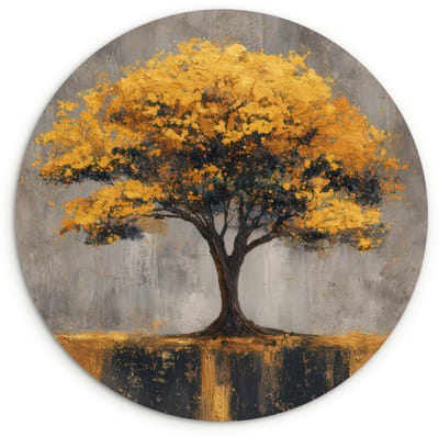 WallCircle® Wandcirkel 120x120 cm - Muurcirkel Boom - Bladeren - Goud - Abstract - Muurdecoratie woonkamer - Wanddecoratie slaapkamer - Kamer decoratie accessoires - Ronde schilderijen XXL