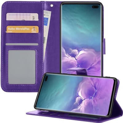 Hoesje - Met Pasjeshouder - Geschikt voor Samsung Galaxy S10 - Luxe Bookcase Portemonee - Flip Case - Kunstleer Book Case - Flipcase - Book Cover - Walletcase - Portemonneehoes - Telefoonhoesjes - Paars
