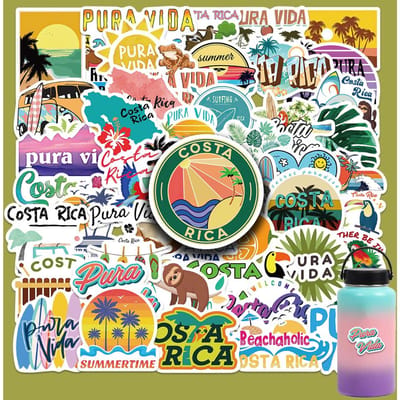 50 stuks Costa Rica Reizen Stad Landschap Pura Vida Stickers Decals Voor Waterfles Laptop Skateboard Scrapbook Bagage Kinder Speelgoed blue