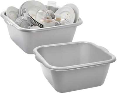 Plasticforte teiltje/afwasbak - 2x - vierkant - kunststof - 15 liter - 41 x 39 x 16 cm - grijs - Schoonmaken