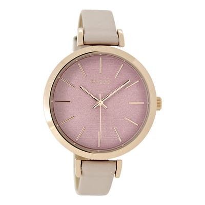 OOZOO Timepieces - Rosé goudkleurige horloge met poeder roze leren band - C9136