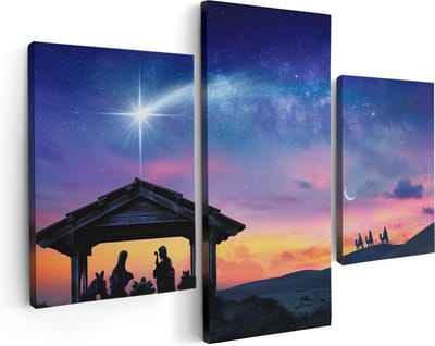 Artaza Canvas Schilderij Drieluik Heilige Familie van Jezus met de Ster van Bethlehem  - 90x60 - Foto Op Canvas - Canvas Print