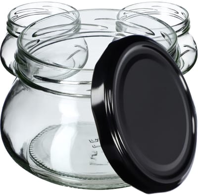 KADAX Kleine inmaakpotten, 300 ml, miniatuurpotten voor honing en specerijen, jampotten met deksel, luchtdichte potten om cadeau te geven (zwart, 10 stuks)