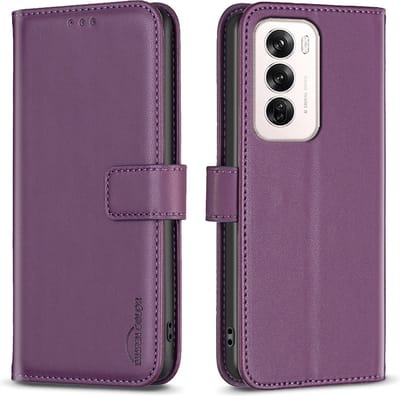 BINFEN Hoesje - Geschikt voor OPPO Reno12 Hoesje - BINFEN Color Book Case - Paars