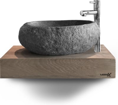 Looox Wood collection Wooden Base eiken wastafelblad mini 40x23x7cm eiken old grey