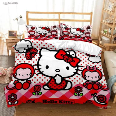 Hello Kitty Sanrio Beddengoedsets Dekbedovertrek Bedsprei Dekbedovertrek Kussensloop 2-3 Stuks Sets Schattige Slaapkamerdecoratie EU Super king260x220