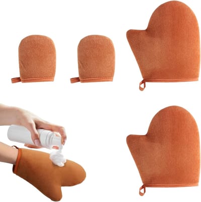 Zachte zelfbruinende handschoenen, herbruikbare en waterdichte bruiningshandschoenen voor gezicht en lichaam, ideaal voor spray en lotion toepassingen, 4 stuks