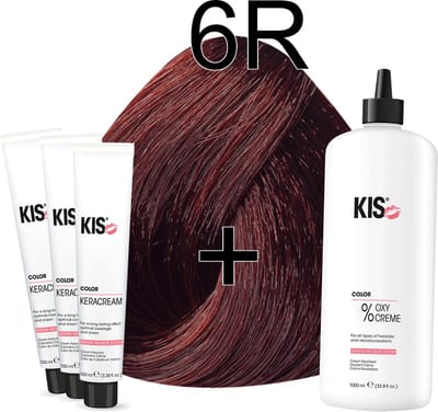 Kis KeraCream Color - 100ml - Haarverf Set - 6R Rood | KIS - (3 x haarverf & 1L waterstofperoxide)