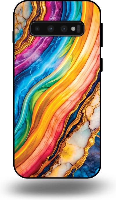 Smartphonica Telefoonhoesje Geschikt voor Samsung Galaxy S10 met Regenboog Goud Marmer Opdruk - TPU Backcover Case Rainbow Gold Marble Design geschikt voor Samsung Galaxy S10