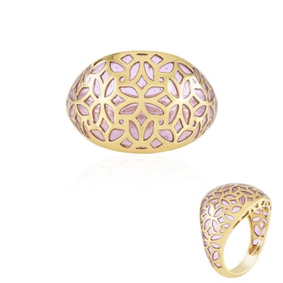 Cavill - Vergulde Zilveren Ring - 925 Sterling Zilver - Filigraan Sieraad met Roze Accenten - Elegante Bloemmotief Damesring - Handgemaakt