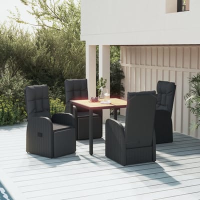 vidaXL - 5-delige - Tuinset - poly - rattan - en - massief - acaciahout - zwart