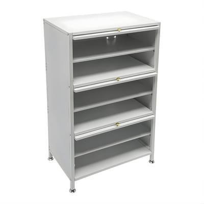 Schoenenkast – Voor Hal, Entree & Woonkamer – Schoenenkast met 6 Niveaus, Deuren en Metalen Details – 60×35×107,5 cm – Warm Wit