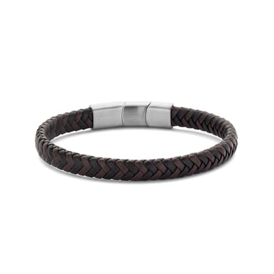 7FB-0797 – Frank 1967 – Heren Armband – – Leren Armband – Zwart/Bruin – Zilverkleurig – 21 cm