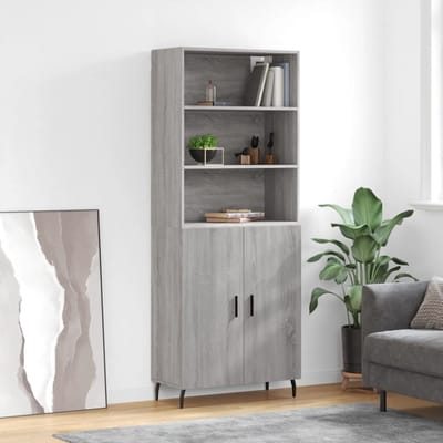 vidaXL - Hoge - kast - 69,5x34x180 - cm - bewerkt - hout - grijs - sonoma - eikenkleurig