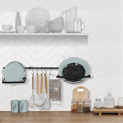 Witte 3D tegelstickers met visgraatpatroon - Zelfklevende muurdecoratie voor keuken en badkamer