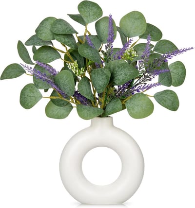 Dailygoods - Kunstmatige Eucalyptus in Witte Donutvaas - Decoratieve Planten voor Interieur