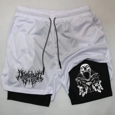 Heren Shorts Gepersonaliseerd Bedrukt Dubbellaags Twee-in-één Fitness Sport Casual Broek L gray
