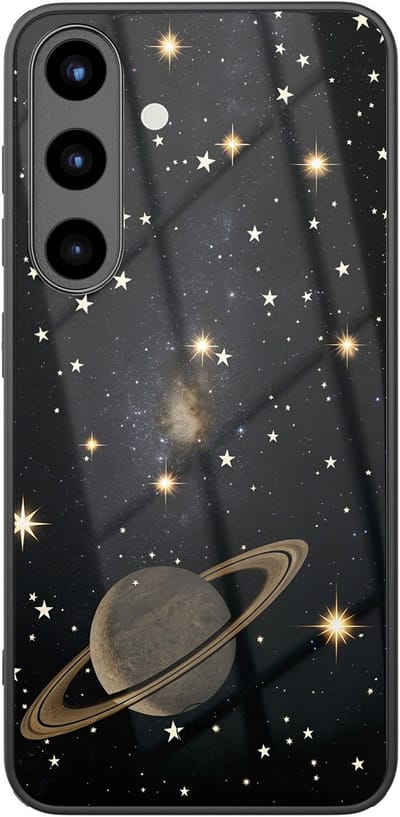 Hoesje geschikt voor Samsung Galaxy S25 - Space - Zwart - TPU luxe case (glossy toplaag) - Print - Hardcase backcover zwart