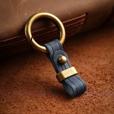 Echt Leer Auto Sleutelhanger Metalen Sleutelhanger EDC Slimme Portemonnee Riemhanger Sleutelring Kleine Cadeaus Man Sleutel Organizer blauw