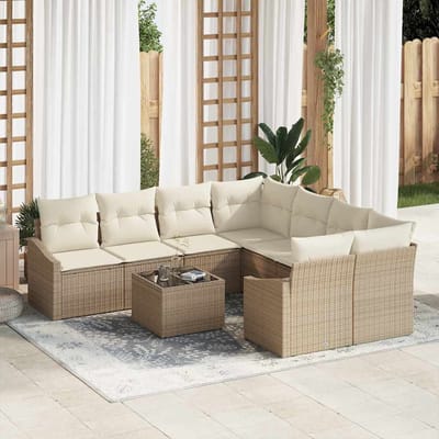 vidaXL Bankstel 9 st Beige en Crème poly rattan